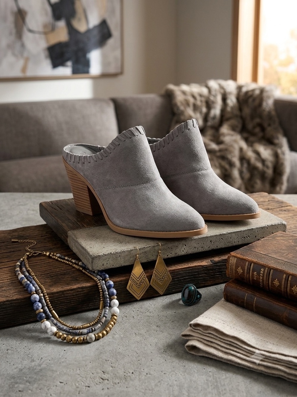 Women’s Grey Suede Mule Heels